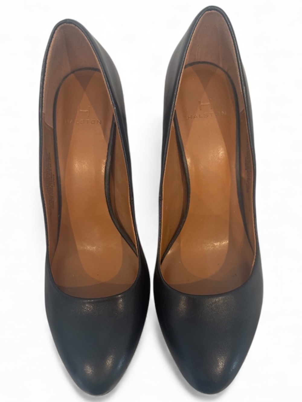 Halston Black Leather Pumps Silver Studded Block Heel 7.5